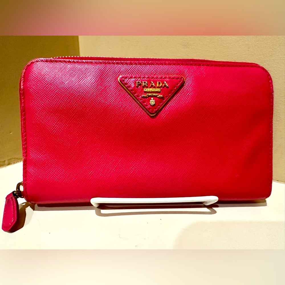 Prada Pink Saffiano Long Zip Wallet